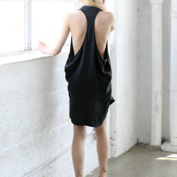 Sexy Black Button Front Racerback Dress Tunic Top - Picture 6 of 6